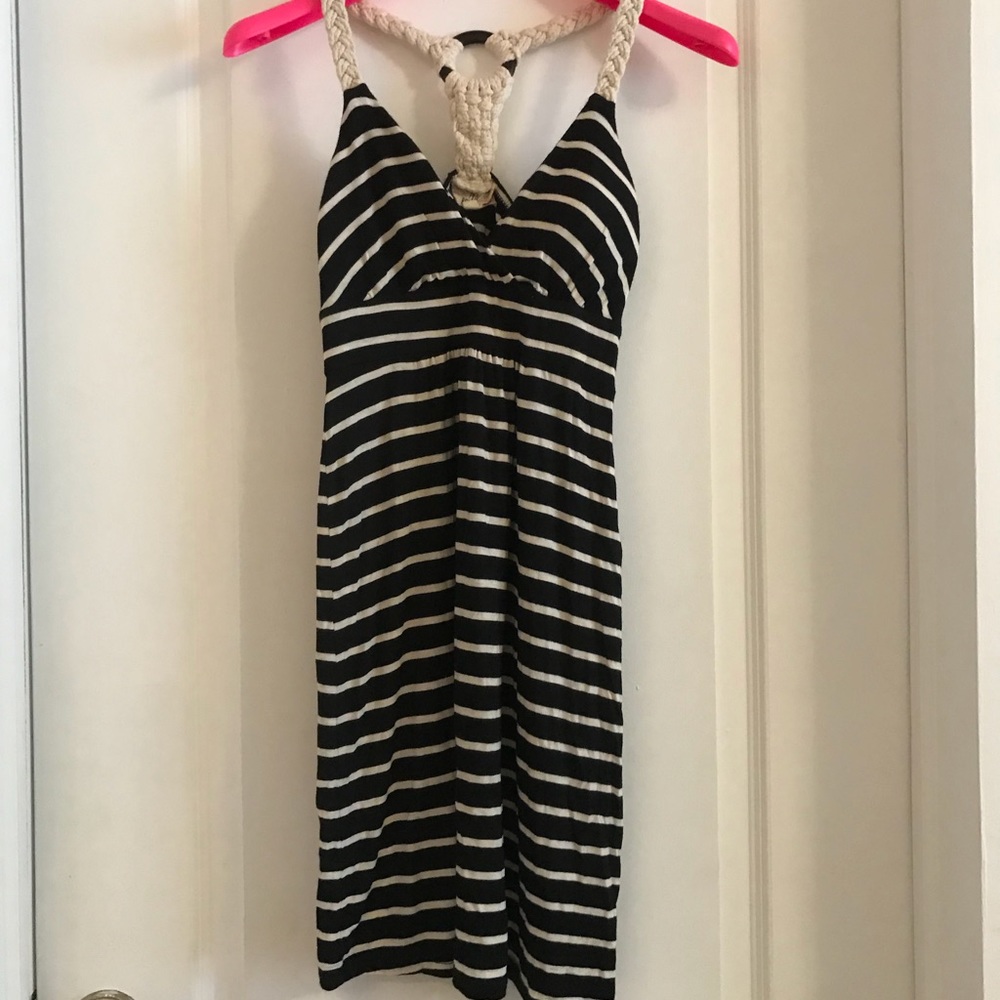 Black and cream striped crochet back casual dress